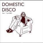 Jarvis Cocker Domestic Disco logo with Man on a sofa chair